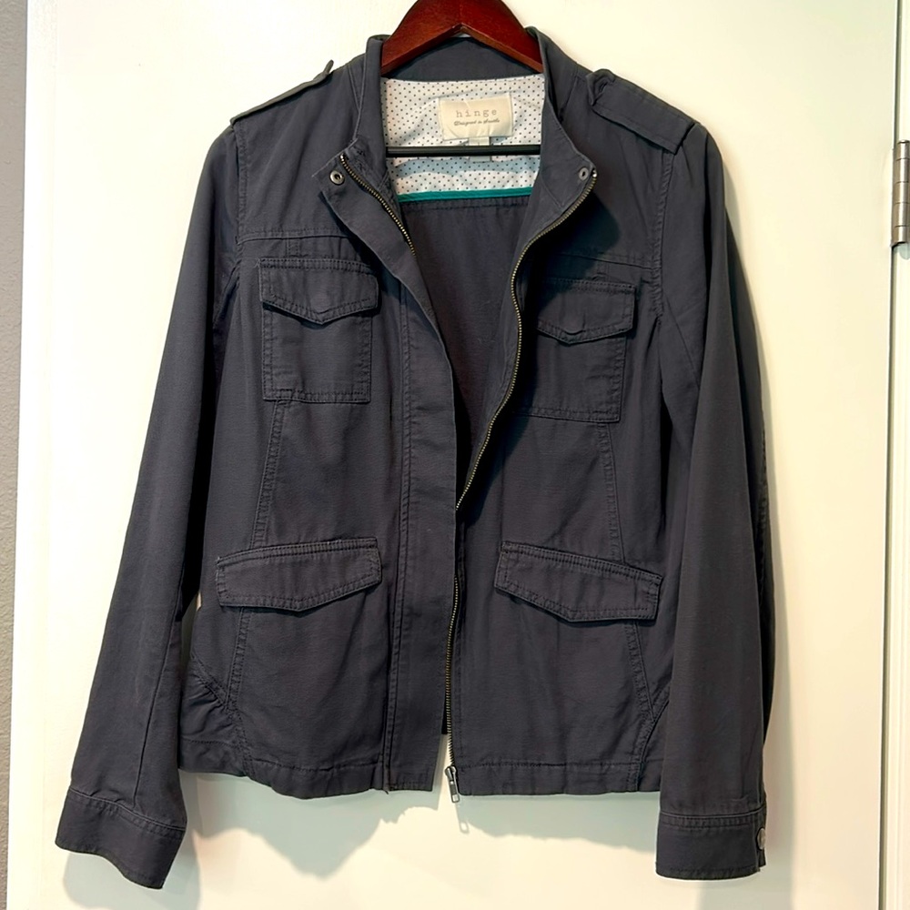 Hinge Cotton Canvas Military Jacket in Slate Grey Blue Size Large - Picture 2 of 6